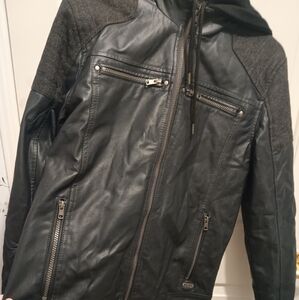 G by Guess Black Bomber Jacket with Vintage Leather Look
